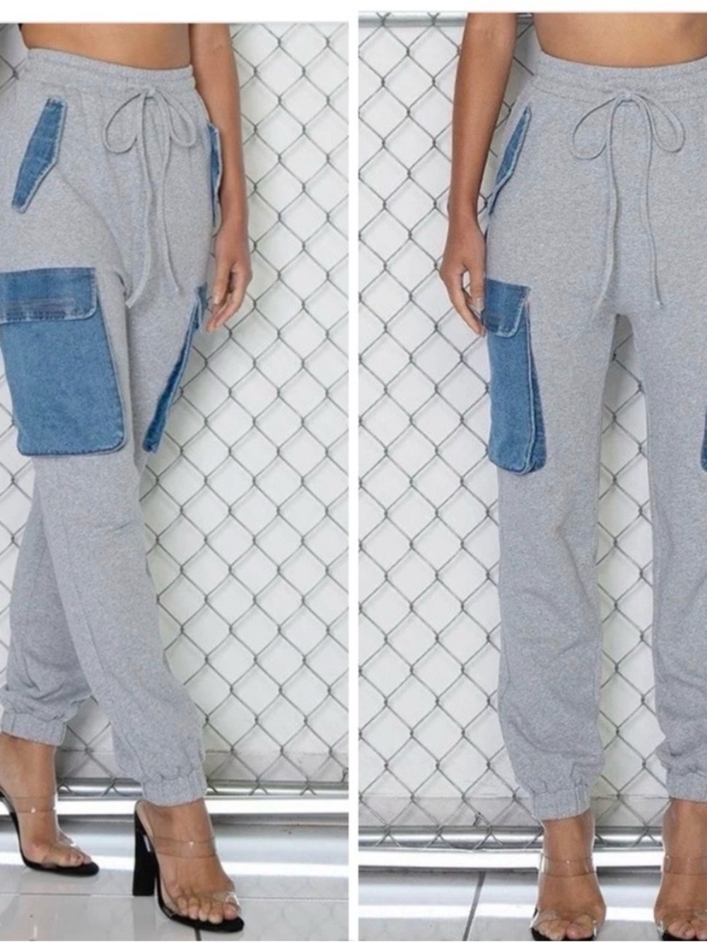 Rehab Lab Gray Joggers with Denim Patch Pockets